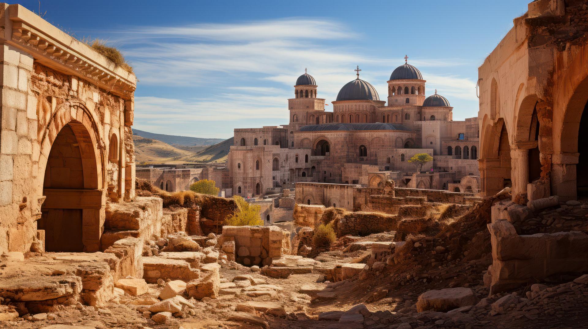 Ancient holy city under a blue sky