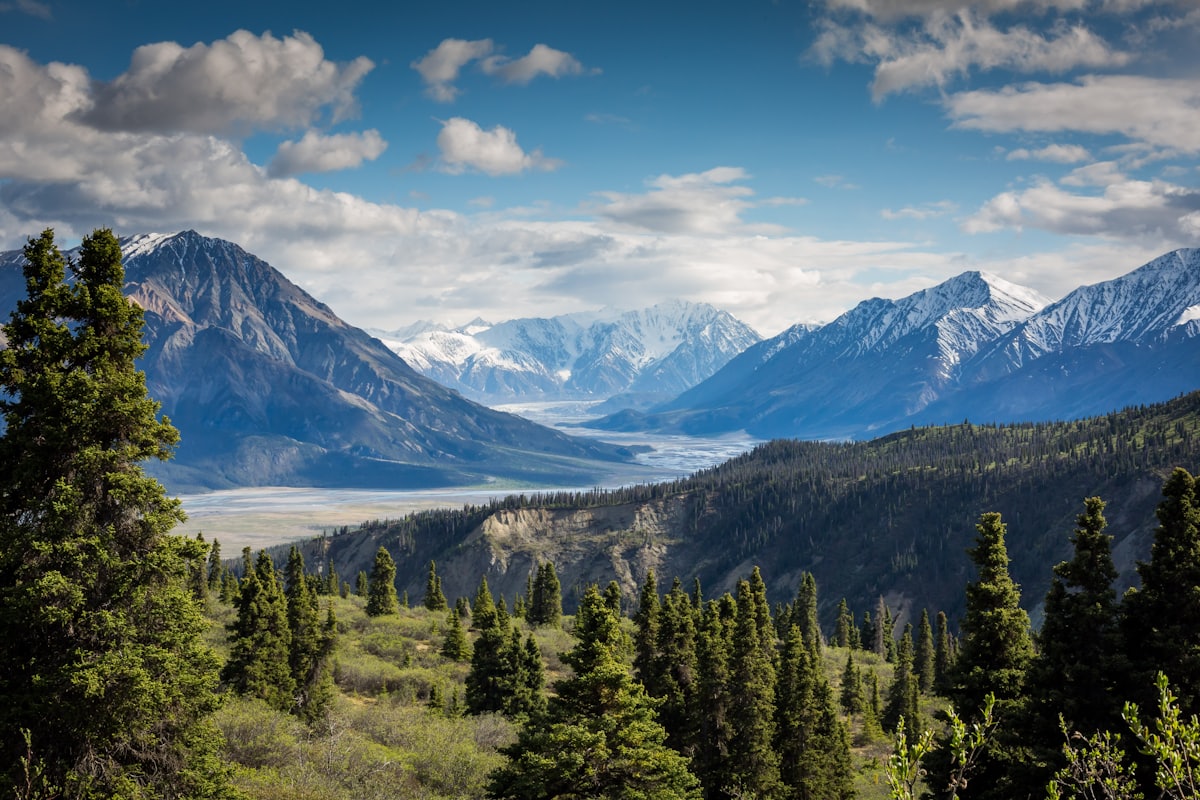 A wide valley lying between two mountain ranges