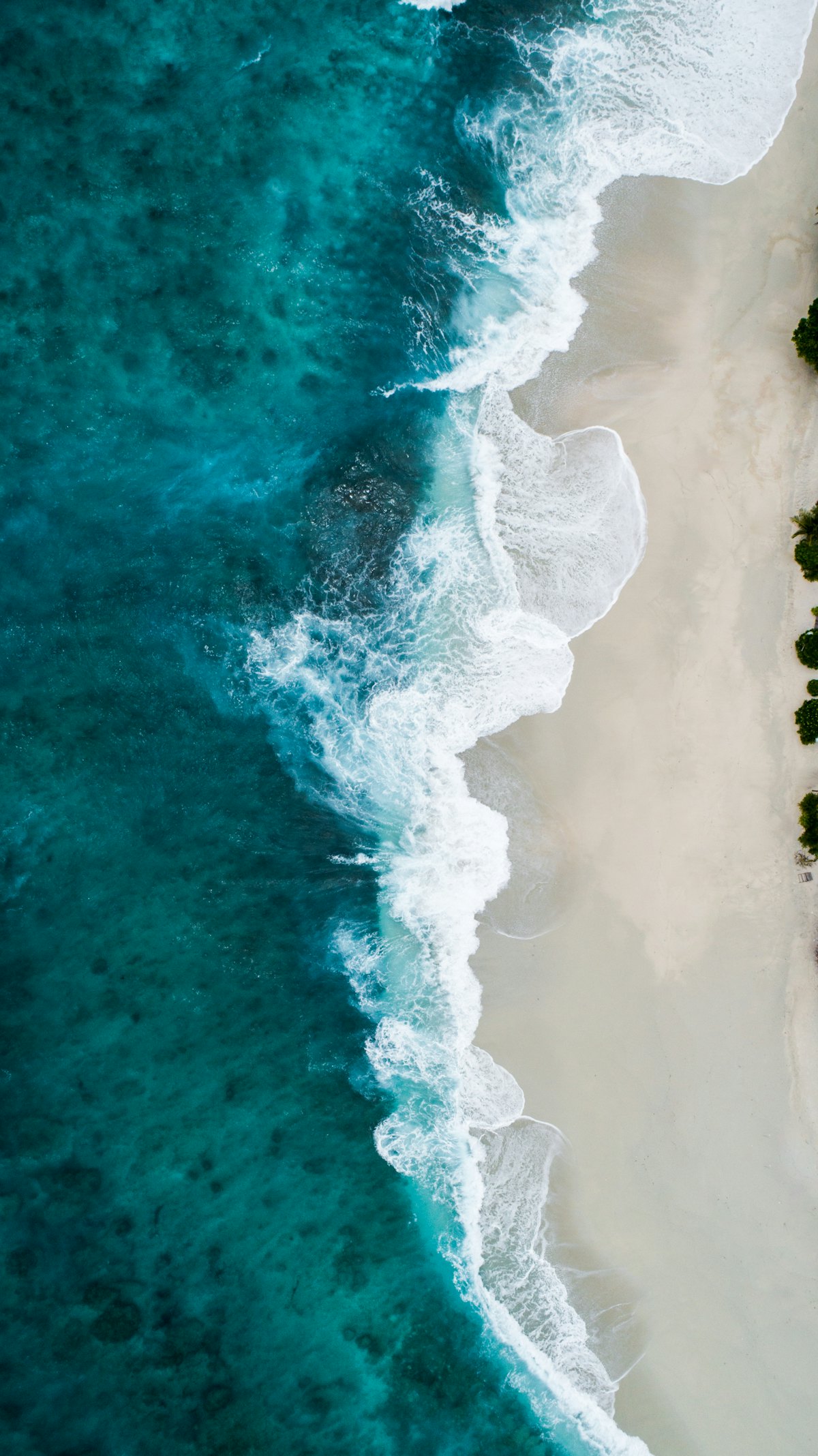 Waves breaking across open sea, seen from above